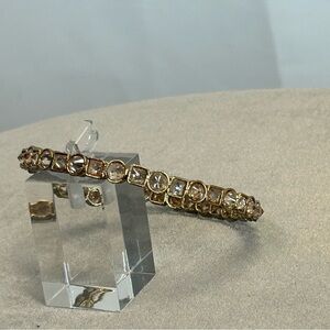 Light tan blush nude pink crystal rhinestones square circular bangle bracelet